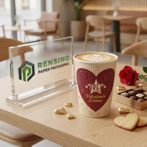Tazza di carta Kraft con motivo a cuore di San Valentino e imballaggio in carta RENSINO stampato