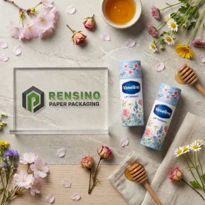 Tube en Papier Floral Bleu avec Texte Imprimé, Convient pour Utilisation Cosmétique, Service OEM/ODM Disponible