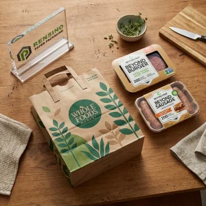 Sacola de Papel Kraft com Padrão de Folha Verde e Alça, Soluções de Embalagem Personalizadas