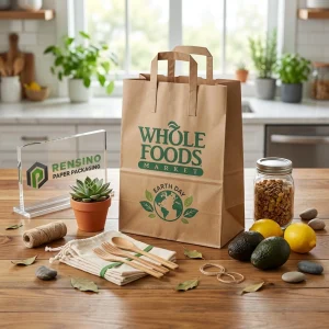 Kraft-Papiereinkauftasche mit grünem Logo und Earth Day-Druck, anpassbare Verpackungslösung