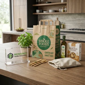 Sacola de Papel Kraft com Impressão Verde do Dia da Terra, Alça Personalizada e Design Ecológico