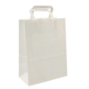 12 lb White Kraft Paper Bag with Flat Handle for Delivery, Takeout, Shopping, and Gifts