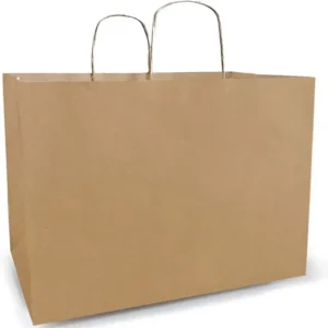 16x6x12-Inch Large Plain Natural Brown Kraft Paper Bags with Handles for Shopping, Weddings, and Grocery Retail