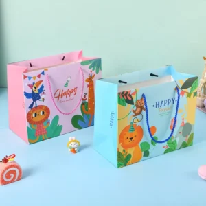 250g White Cardstock Gift Paper Bags with Cartoon-Printed Designs for Candle Packaging