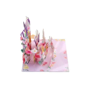 3D Pop-Up Pink Folded Greeting Card with Thank You Flowers, Rectangle