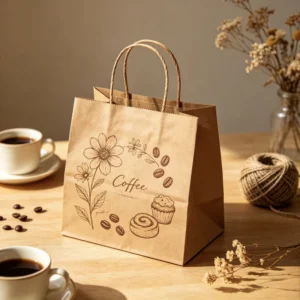 Biodegradable Eco-Friendly Disposable Kraft Shopping Bags with Twisted Flat Handles
