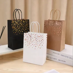 Biodegradable Gold Foil Laminated Heart-Shaped Kraft Paper Gift Bags with Magnetic Closure for Valentine’s Day