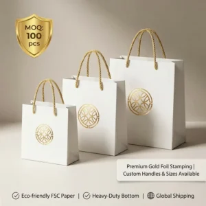 Biodegradable Recyclable Art Paper Shopping Bags with Ribbon Handles for Clothing and Shoes