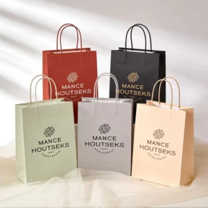 Biodegradable Recyclable Custom Logo Kraft Paper Shopping Bag with Twisted Handles for Garment, Dress, and Gift Packaging