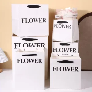 Birthday, Wedding, Valentine’s Day, and Mother’s Day Bouquet Gift Shopping Paper Bags with Long Handles for Flower Packaging