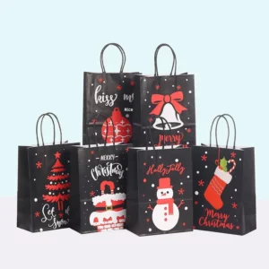Black Christmas Series Kraft Paper Craft Gift Bags Festive Party Candy Packaging Shopping Bags Flexographic Fashion Style China