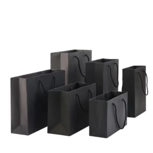 Black Kraft Coated Tote Bags, Ribbon Accessories, Custom Printed Logo, for Clothing, Shoes, Packaging, Gift Giving