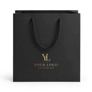 Black Kraft Gift Bags with Paper Handles, Custom Recyclable Packaging for Makeup, Boutique and Handmade Goods