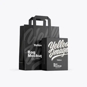 Black Kraft Paper Shopping Gift Bag with Flat Paper Handle and Custom Logo
