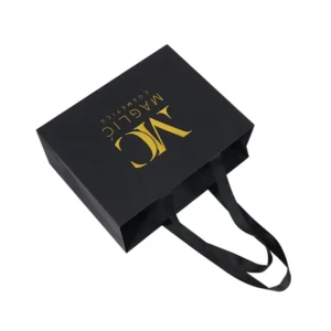 Black Paper Shopping Bags With Custom Printed Logo For Clothing, Shoes, Jewelry, and Gift Packaging