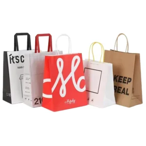 Black and White Biodegradable Clothes Shopping Tote Gift Paper Bags with Handles