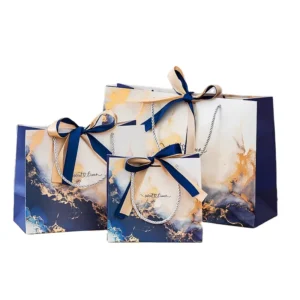 Blue Marble Wedding and Birthday Party Gift Bags with Bow Tie
