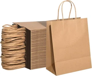 Brown Kraft Paper Gift Bags with Handles, Recyclable, Multiple Thickness Options