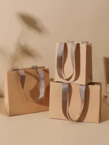 Brown Kraft Paper Shopping Bag with Wide Twill Cotton Rope Handles and Reinforced Design for Food and Cakes