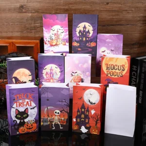 Cartoon Halloween Candy Gift Bags with Flat Bottom and UV Printing