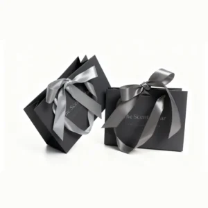 Champagne-Tone Gift Paper Bags with Custom Printed Logo and Satin Bow for Candle and Perfume Packaging