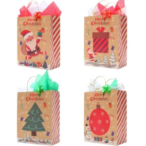 Christmas Gift Bags New Year Gift Packaging Printed Recycled Kraft Paper Bags Gravure Printing