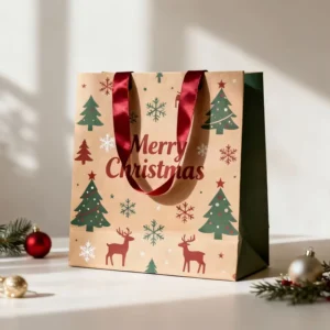Christmas Kraft Paper Gift Bags for Party Favors, Treats, Clothing, and Crafts