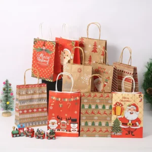 Christmas Kraft Paper Gift Bags in Brown for Decorative Party Use