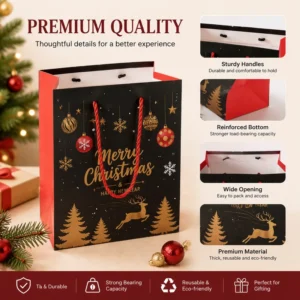Christmas Paper Gift Bag with Red Rope Handle for Holiday Party Favors