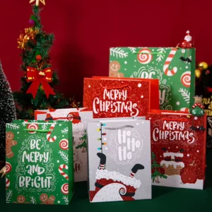 Christmas Paper Gift Bags with Handles, Boys and Girls Candy Goody Bags