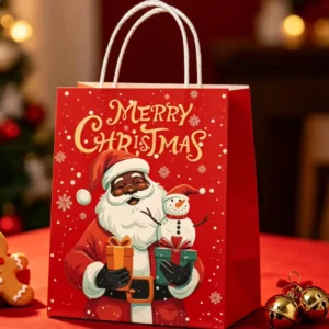 Christmas Party Kraft Paper Gift Bags with Handles, Brown, for Xmas Presents