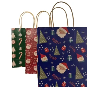 Christmas Printed Kraft Paper Shopping Bag with Handle for Clothing and Crafts