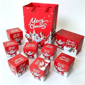 Christmas Surprise Pop-Up Jumping Gift Box, Santa Claus and Reindeer Pattern, Cube Shape, Paper