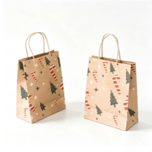 Christmas Tree and Candy Cane Kraft Paper Gift Bags with Natural Paper Handles