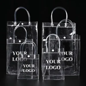 Clear Waterproof PVC Shopping Tote Bag with Shoulder Handle and Custom Logo