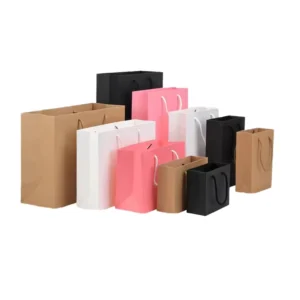 Craft Gift Brown and White Printed Kraft Paper Shopping Bags