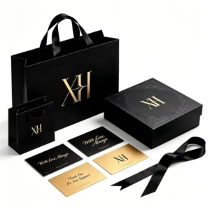 Custom Apparel Packaging with Shopping Paper Bags, Boxes, Hang Tags, Cards, and Brand Accessories