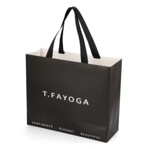 Custom Bespoke Logo Printed Brown Kraft Paper Coated Black Personalized Shopping Tote Gift Bag Ribbon Handles Jewelry Clothing