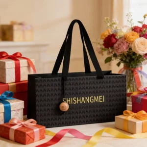 Custom Biodegradable Paper Shopping Bag with Embossing, Ribbon Handle, and Custom Logo