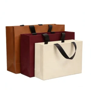 Custom Cardboard Paper Gift Bag with Ribbon Handle and Matte Lamination