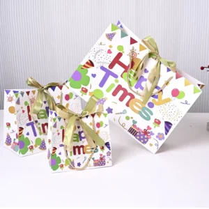 Custom Cartoon Print Paper Gift Bags with Ribbon Handles for Kids’ Birthday Parties