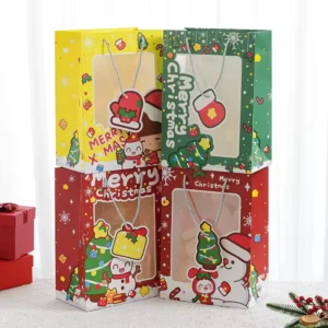 Custom Christmas Gift Paper Bag with Transparent Window and Handle, Printed Logo