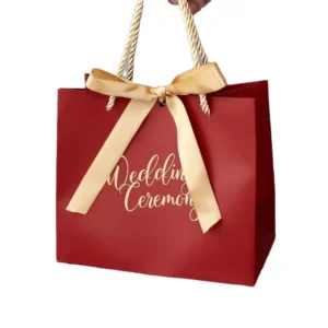Custom Coated Paper Foldable Recyclable Shopping Bags with Christmas Ribbon for Wedding Gifts