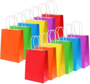 Custom Colorful Biodegradable Kraft Paper Gift and Food Bags with Handles