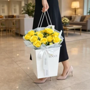 Custom Corrugated Trapezoidal Flower Paper Bag with Logo for Florist Gift Packaging and Large Bouquets