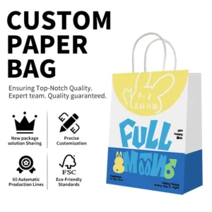 Custom Craft Gift White Printed Shopping Bag, Kraft Paper, Custom Logo