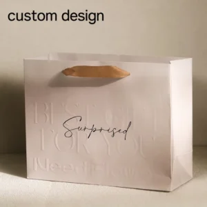Custom Debossed Logo Shopping Bag, Coated Art Paper Handbag for Holiday Gifts and Retail Wrapping