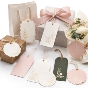 Custom Die-Cut Paper Hang Tags with Logo Printing, Matte/Gloss Finish, for Wedding and Party Gift Packaging