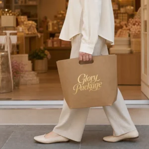 Custom Durable Brown Kraft Paper Shopping Bag with Die-Cut Handle and Gold Foil Logo Printing for Retail Shoes and Clothing