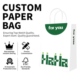Custom Eco-Friendly Biodegradable Kraft Paper Shopping Bags for Fast Food Takeaway Packaging